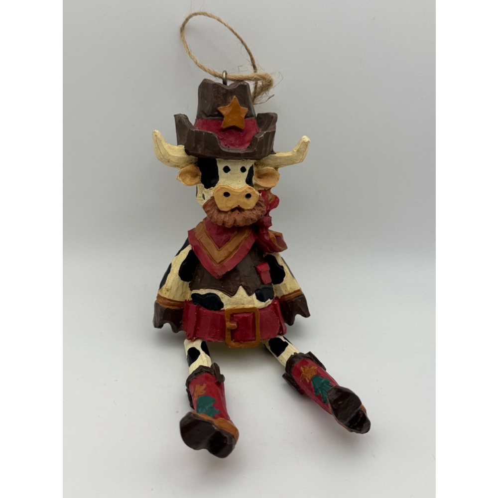 Vintage Christmas Ornament Sheriff Dangle Boots Holstein Cowboy Cow Brown Red